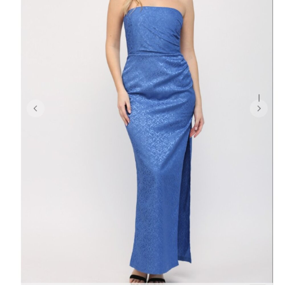 NWT Fate Blue Strapless Jacquard Maxi Dress